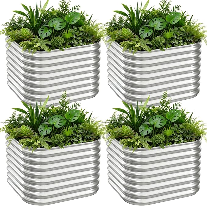 4 PCS Galvanized Raised Garden Bed Outdoor, Metal Garden Bed - Image 8