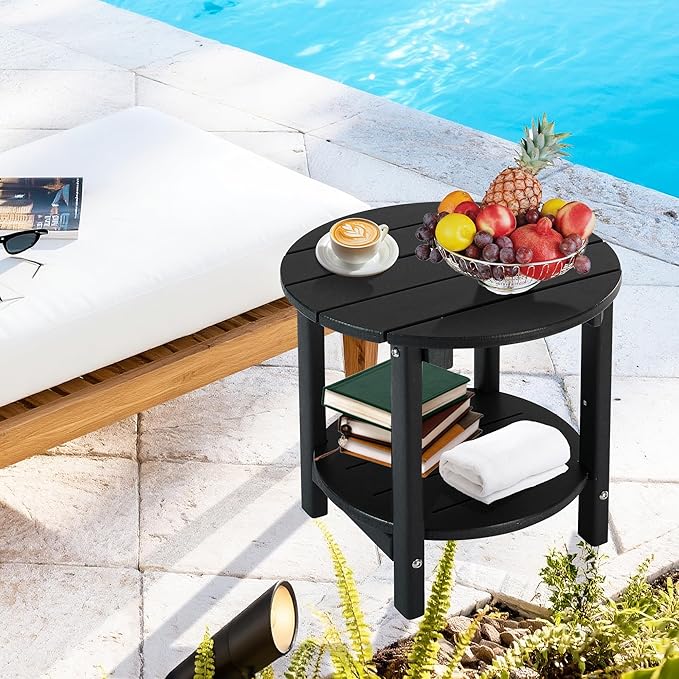 LZRS Round Adirondack Side Table Double End Table, Outdoor Side Tables - Image 7