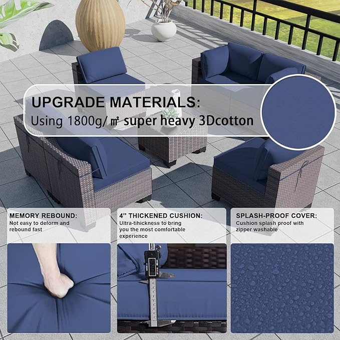 Kullavik 9 Pieces Outdoor Patio Furniture Set PE Wicker Rattan Sectional Sofa - Image 4