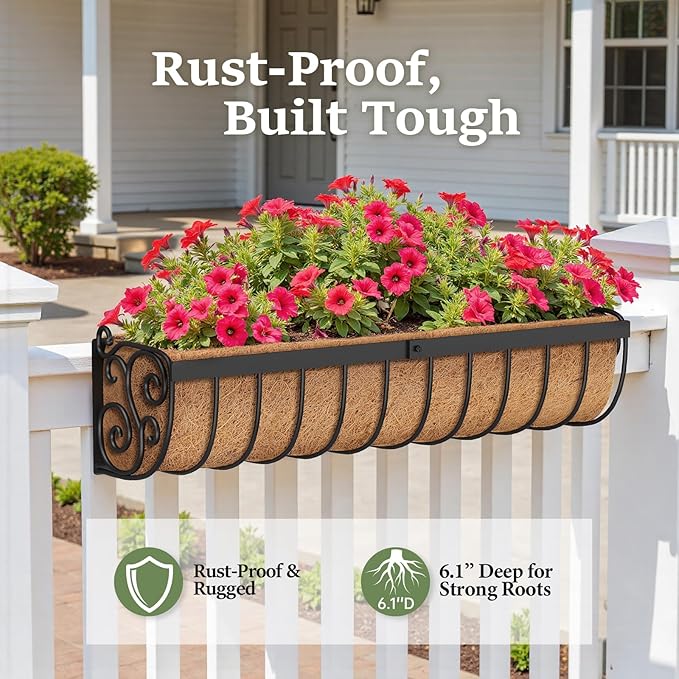 Railing Planter Boxes, 30 Inch Window Boxes Planters, Balcony Planters - Image 4