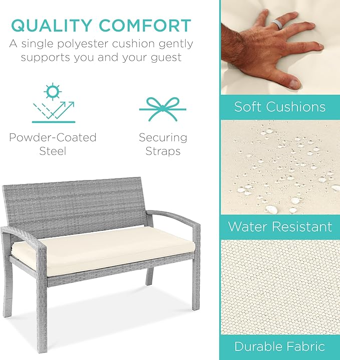 Best Choice Products Outdoor Bench 2-Person Wicker Garden Patio Benches Seating - Image 3