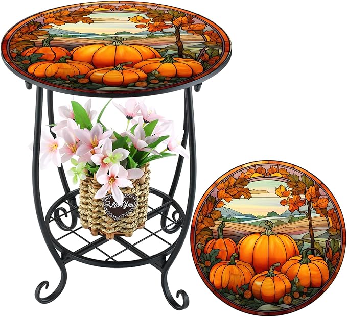 Outdoor Side Table Round Small Mosaic Patio Accent Indoor End Plant Coffee Tea - Image 7