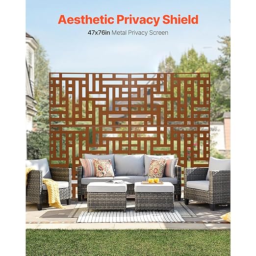 VEVOR Metal Privacy Screen, Outdoor Privacy Screens 3-Panel, Freestanding - Image 2