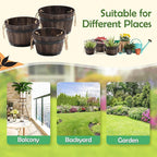 Set of 3 Wooden Flower Boxes Outdoor, Durable Acacia Wood Barrel Planters - Image 6