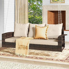 DWVO 3 Seats Porch Swing Hanging Bench Swing Outdoor Wicker Patio Swing Lounge - Image 6