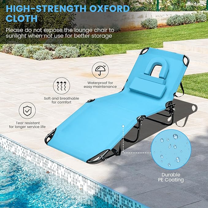 GYMAX Tanning Chair, 350lbs Beach Lounge Chair - Image 3