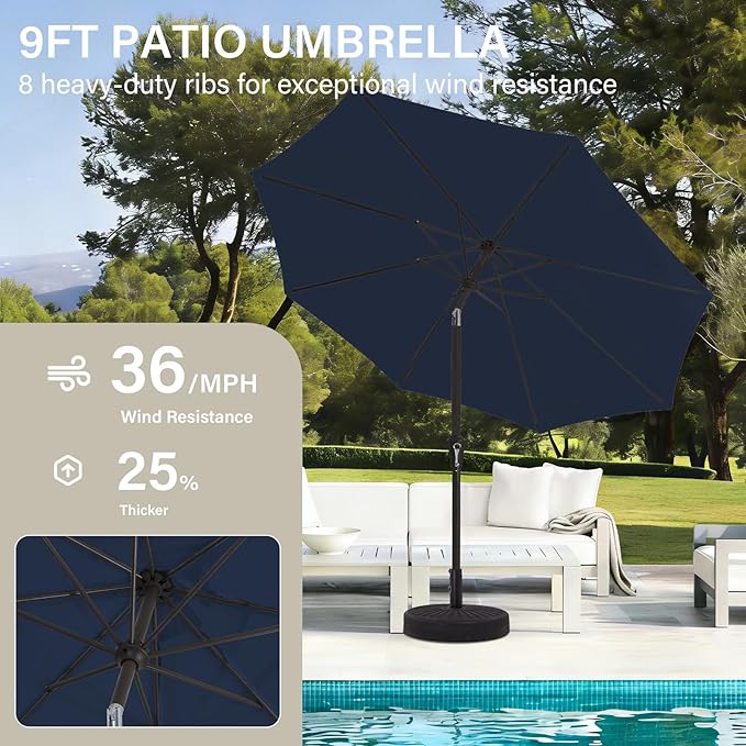 MEWAY 9ft Patio Umbrella Outdoor Table Umbrellas - Image 4