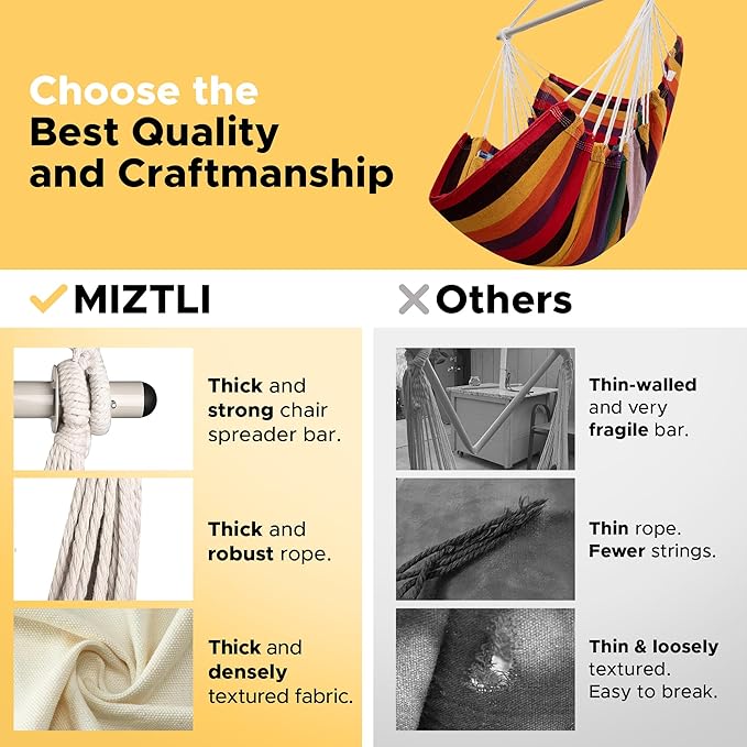 Miztli Hammock Chair with Hanging Chair Cover – Max 500 Lbs, Steel Spreader Bar - Image 4