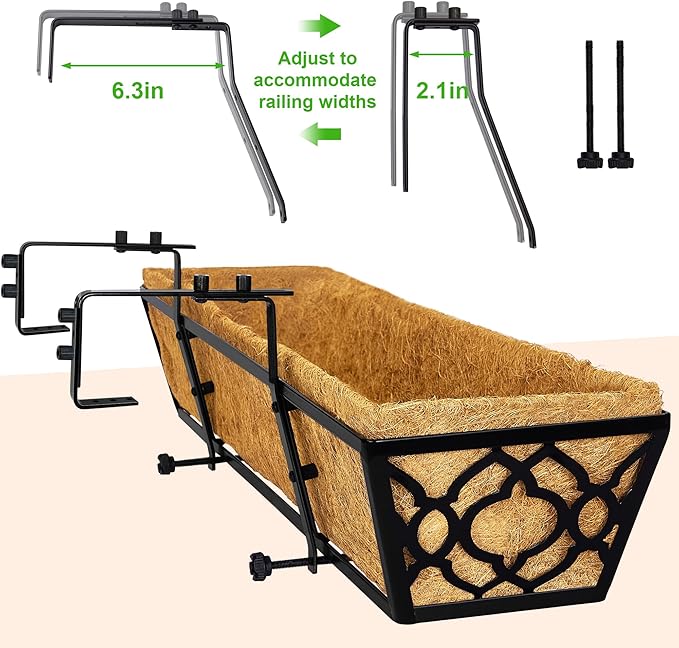 Y&M 30 inch Window Planter Box 4Pcs Iron Window Deck Railing Planter - Image 4