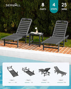 SERWALL Outdoor Chaise Lounge Set of 8, HDPE Pool Lounge Chairs - Image 9