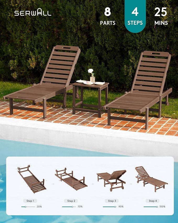 SERWALL Outdoor Chaise Lounge Set of 8, HDPE Pool Lounge Chairs - Image 9