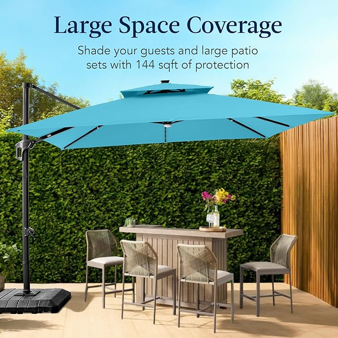 Best Choice Products 12x12ft LED Cantilever Patio Umbrella w/Base Included & - Image 4