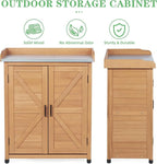 Outdoor Potting Bench with Storage Cabinet and Metal Top, Wood Workstation - Image 4