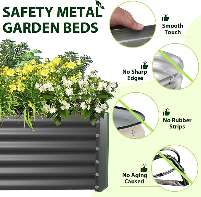 A ANLEOLIFE 8X4X1.5 ft Galvanized Raised Garden Beds Outdoor, Rectangular Metal - Image 6
