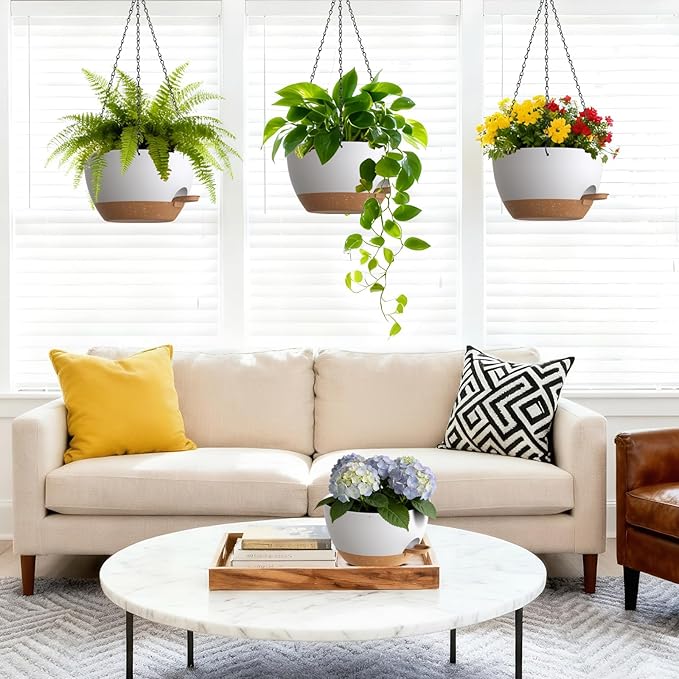 Set of 3-10 Inch Self Watering Hanging Planters - Image 2