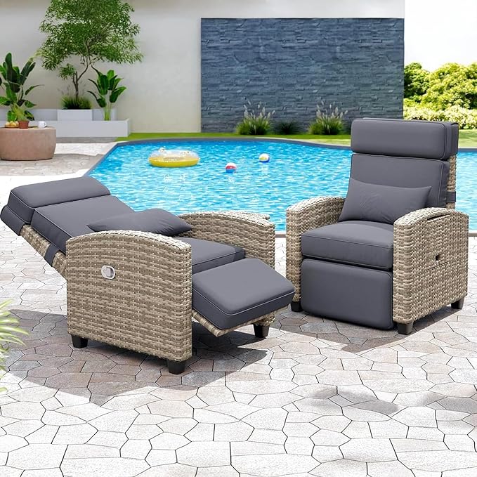 Towallmark Adjustable Rattan Recliner Chair, Patio Lounge Chairs - Image 5