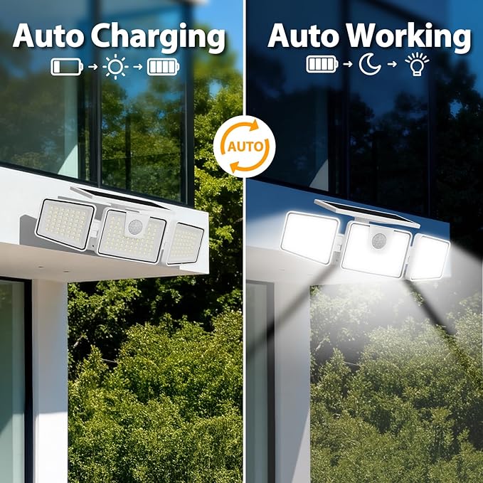 INCX Solar Motion Sensor Lights Outdoor, 3 Heads Security Lights Solar Powered - Image 6