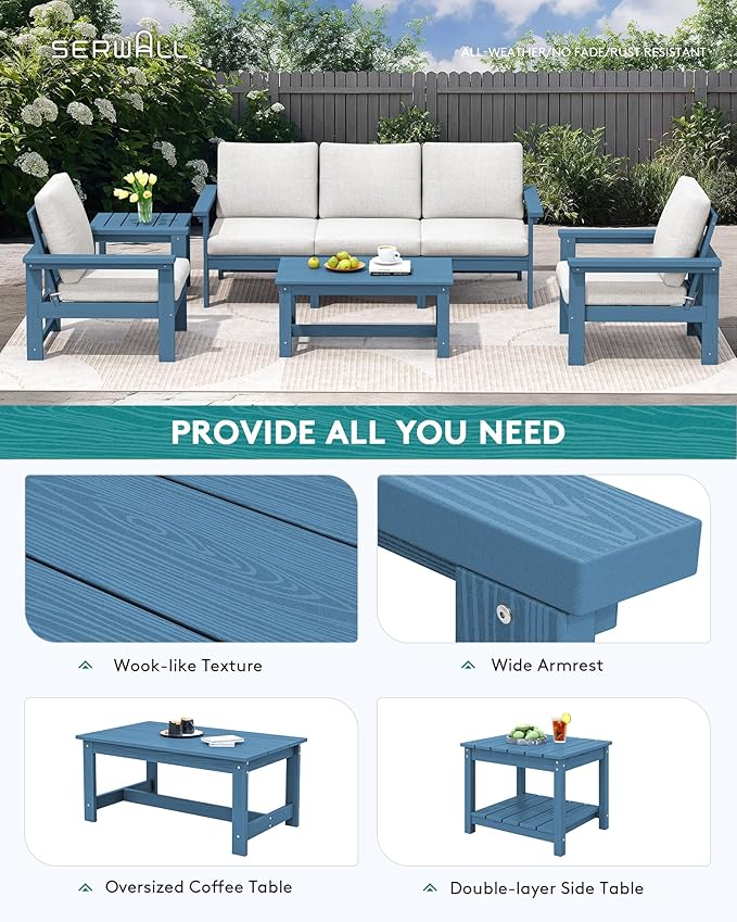 SERWALL HDPE Patio Furniture Set, 7-piece Outdoor Sectional Sofa Set, All - Image 5