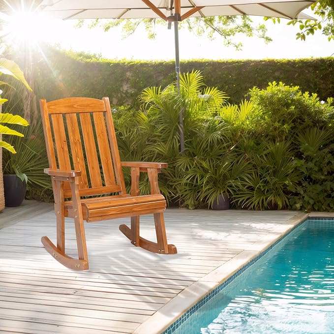 VINGLI Heavy Duty 600 LBS Outdoor Wooden Rocking Chair - Image 2