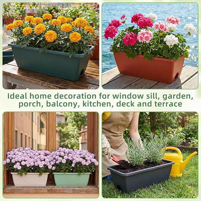 18 Pack Window Box Planter 17 Inches Rectangular Vegetable Flower Planters - Image 7