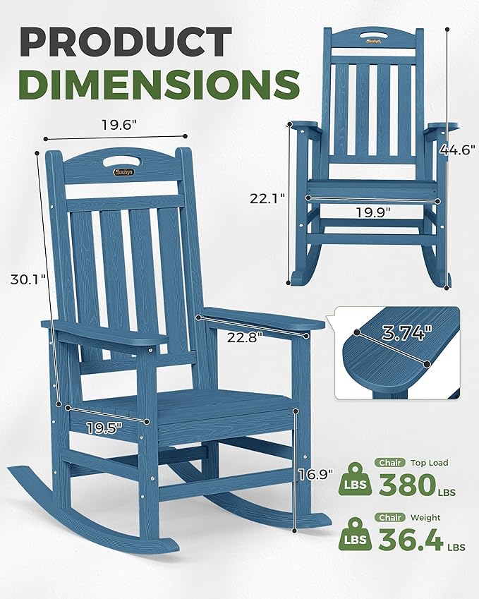 Oversized Outdoor Rocking Chairs Set of 4, High Back Porch Rocking Chair - Image 3