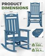 Oversized Outdoor Rocking Chairs Set of 4, High Back Porch Rocking Chair - Image 3