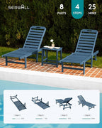 SERWALL Outdoor Chaise Lounge Set of 8, HDPE Pool Lounge Chairs - Image 7