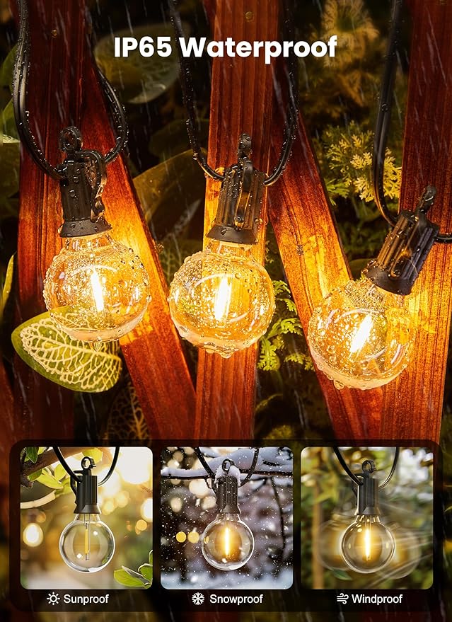 Brightown Outdoor String Lights, 100FT 100+2 G40 Bulbs Shatterproof Patio Lights - Image 3