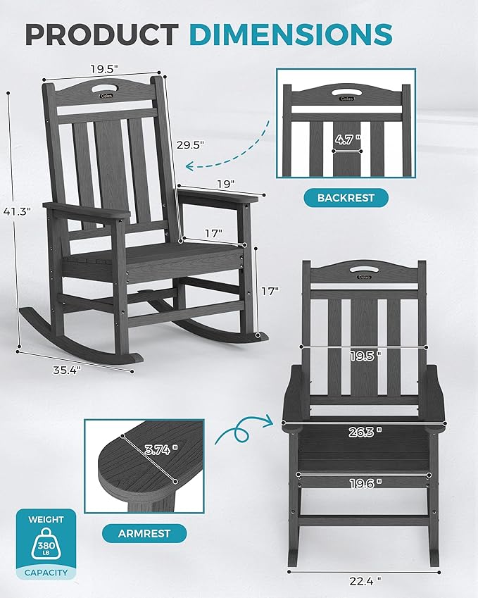 Ciokea Oversized Outdoor Rocking Chairs Set of 2, 380lbs Heavy-Duty Large Patio - Image 3