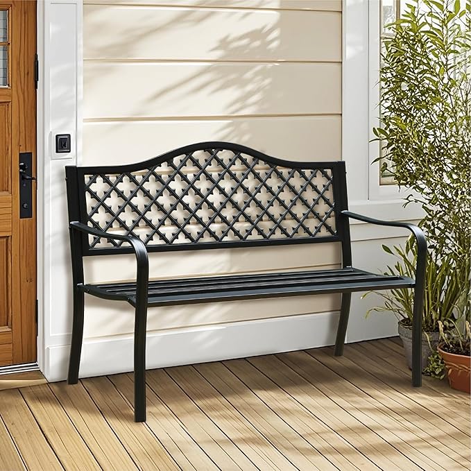Sophia & William Outdoor Bench, 50 inches Metal Garden Bench, Cast Iron Park - Image 2
