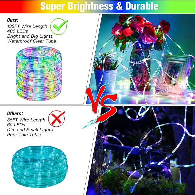 132Ft Rope Lights for Outside, Waterproof 18 Colors Changing Rope Lights Fairy - Image 5