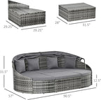 Outsunny 4-Piece Outdoor Rattan Furniture Set, Round Convertible Patio Daybed - Image 7