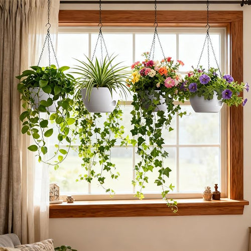 4 Pack 8 Inch Self Watering Hanging Planters - Image 2