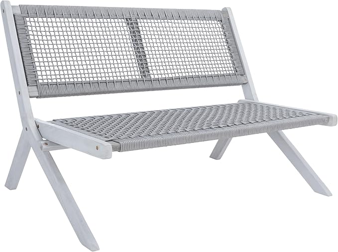 SAFAVIEH Outdoor Collection Kobina Grey Acacia Wood/Grey Rope Foldable Bench - Image 4