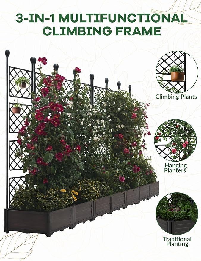 7 PCS Raised Garden Bed with Trellis & Privacy Screen, Flowers on Patio - Image 6