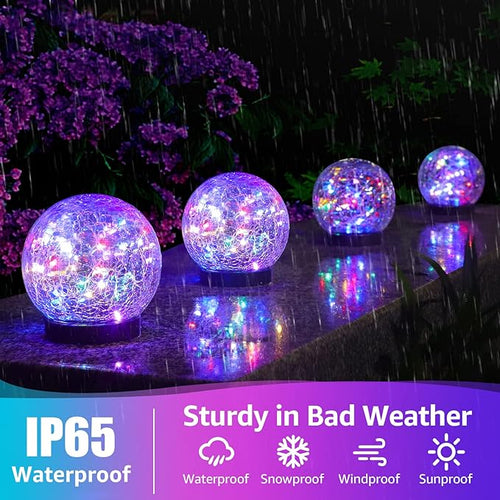 2-Pack Garden Solar Lights Outdoor, Colored Cracked Glass Ball Light Waterproof - Image 2