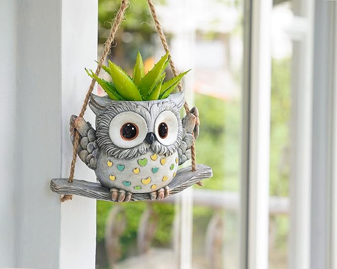 Swing Owl Hanging Planters for Indoor Plants, Cute Small Succulent Pots - Image 2