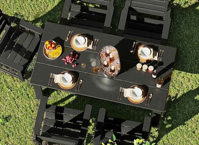 GREENVINES 7-Piece Outdoor-Dining-Set | HDPE Plastic 67'' Table and Chairs Sets - Image 4