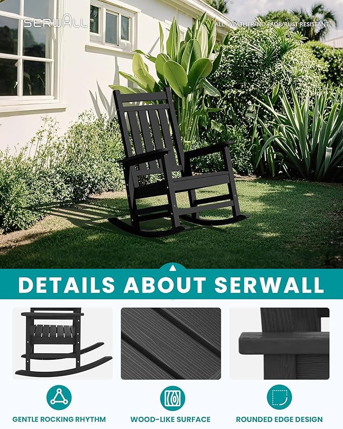 SERWALL Oversized Outdoor Rocking Chair Set of 4, HDPE Rocker - Image 4