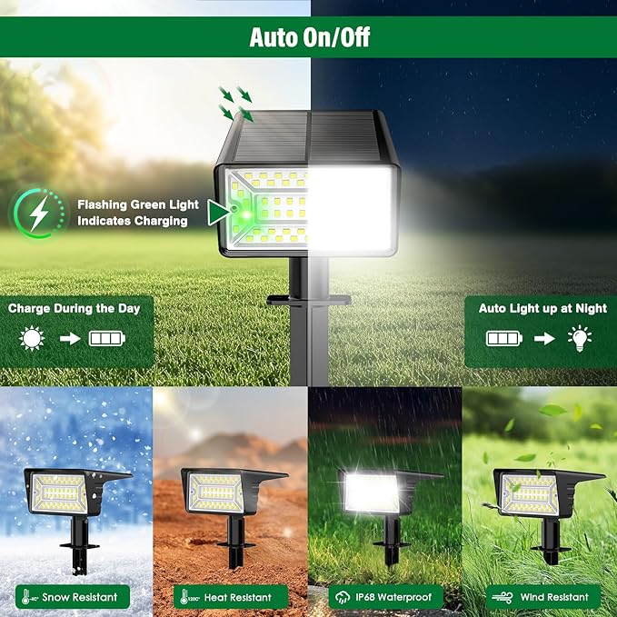 Solar Spot Lights Outdoor with 60 LED & Auto On/Off, 2 Pack Solar Lights - Image 4