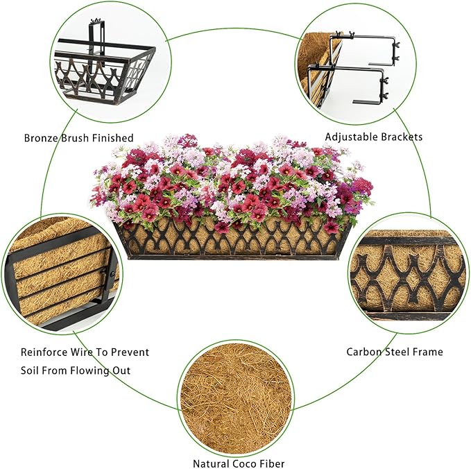 Window Boxes Planters: 2 Pack 24 Inch Railing Planter Box - Image 3