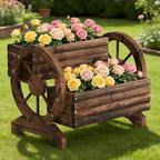 Wooden Wagon Planter Wooden Flower Cart - Image 2