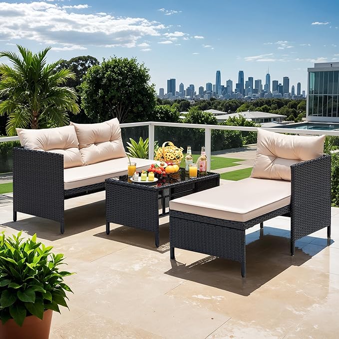 Devoko Outdoor Patio Furniture 3-Piece Rattan Waterproof Outdoor Sectional Sofa - Image 6
