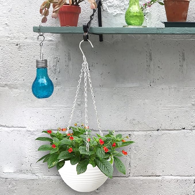 4 Pack 8 inch Plastic Self Watering Hanging Planters, Round Hanging Basket - Image 5