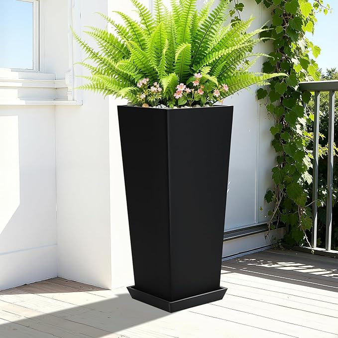 24" Set of 2 Tall Black Planters - Image 6