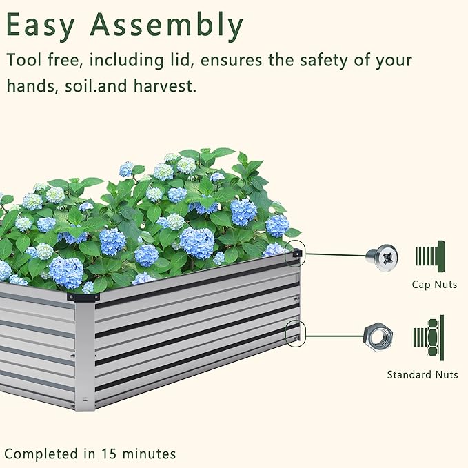 12x2x1FT Galvanized Raised Garden Bed Kit, Vegetable Boxes-Rectangle Metal - Image 7