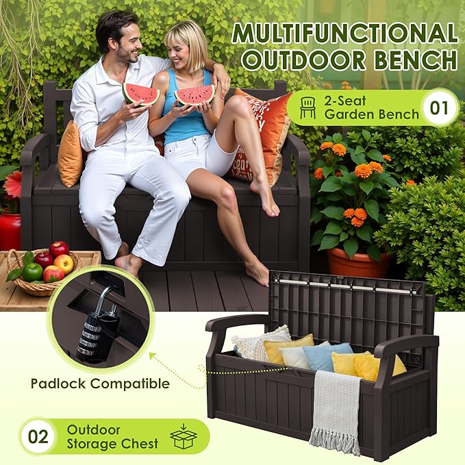 Greesum 80 Gallon Outdoor Storage Bench, Resin Patio Furniture - Image 4
