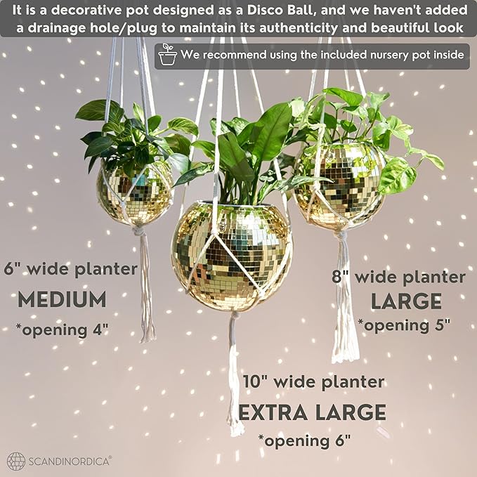 SCANDINORDICA Disco Ball Planter – Disco Ball Plant Hanger, Mirror Disco Planter - Image 5