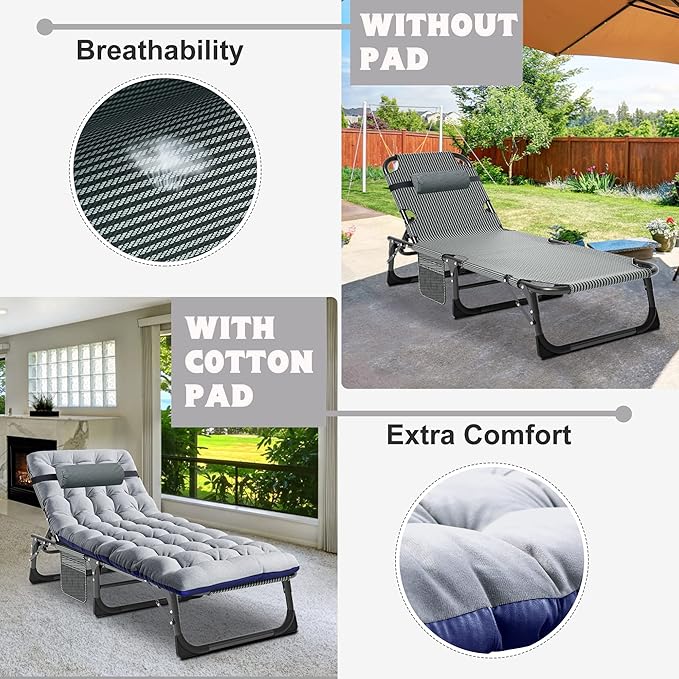 ABORON 2PK Heavy Duty Tanning Chair, 5-Gear Outdoor Folding Chaise Lounge Chair - Image 5