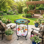 Outdoor Side Table Round Small Mosaic Patio Accent Indoor End Plant Coffee Tea - Image 2